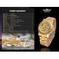 WINNER 259 Multilateral Gold Bezel Skeleton Mechanical Watch Full Stainless Steel Brand Luxury Automatic Watch For Men